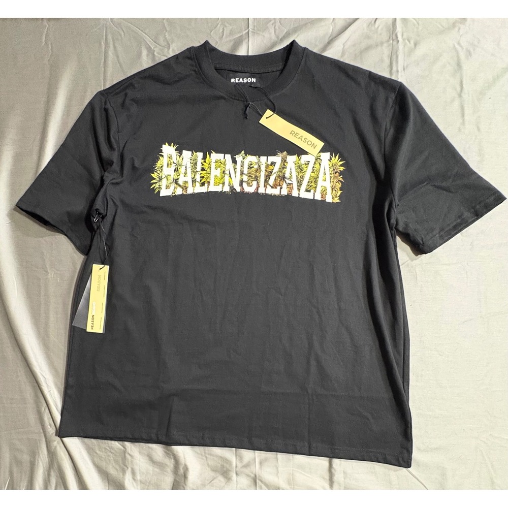 Reason Mens Balencizaza Graphic T-Shirt Black Short Sleeve Streetwear XL NWT